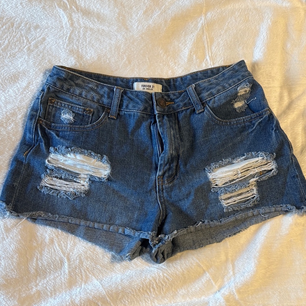 Forever 21 Blue Distressed Jean Shorts